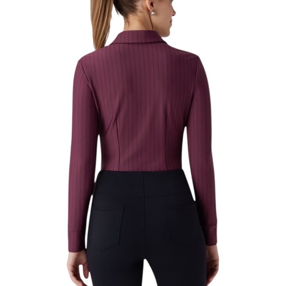 Halara Ruched Long Sleeve Curved Hem Stripe InstantCool Work Shirt, Size XL, NWT - Picture 5 of 11